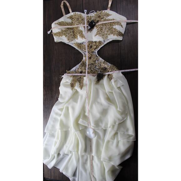 Custom Girls 14 Ice Skating costume gold glitter floral halter dance competition - Picture 5 of 16